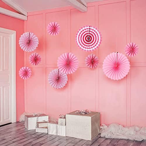 LRCXL 12PCS Party Hanging Paper Fans Set Pink