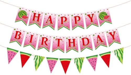 Watermelon Birthday Banner Happy Summer Party Decor