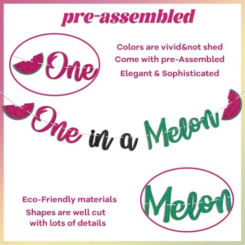 One in a Melon Birthday Banner - Glitter Green Watermelon Decor