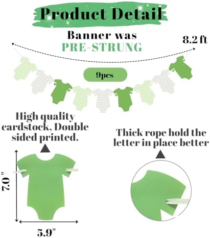 ALISSAR Green Gingham Bodysuit Baby Shower Banner