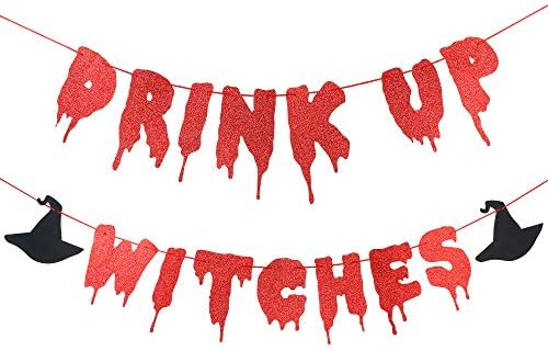 Red Glitter Witches Halloween Party Banner
