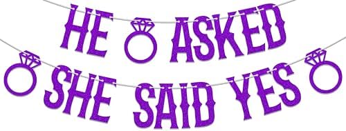 He Asked She Said Yes Banner Purple Glitter