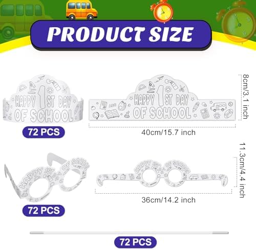 Yilloog 36 Pack First Day School Paper Crowns and Glasses