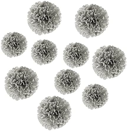10PCS Grey Tissue Paper Pom Poms DIY Decor Kit