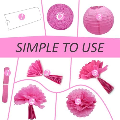 Hocansen 18PCS Paper Lanterns Pom Poms Decor Set