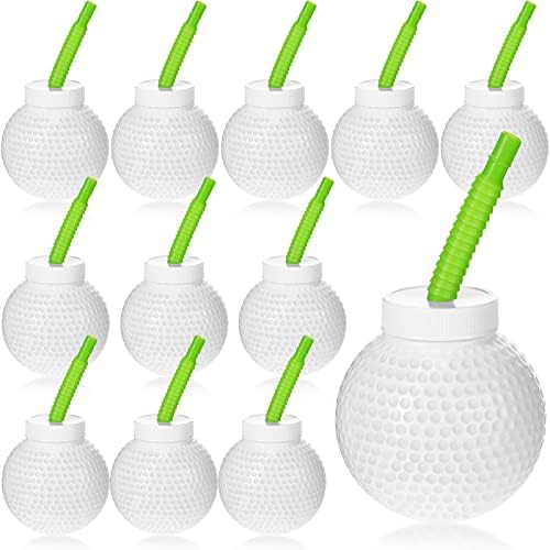 Sawysine 12 Piece Golf Ball Cup Set with Lids and Straws