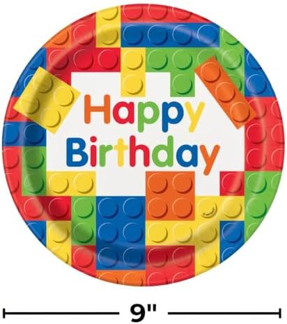Bold Bright Building Blocks Birthday Plates 9 Inch Pack of 8