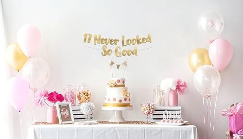 17th Anniversary Gold Glitter Banner - 17 Never Looked So Good