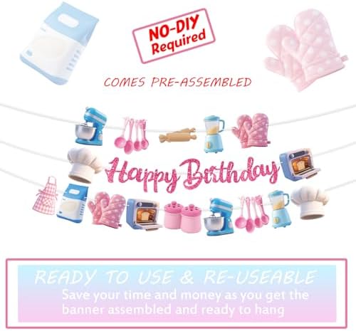 Bake Party Banners 3Pcs Happy Birthday Garland for Kids Birthday Celebrations