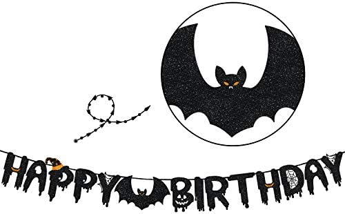 Halloween Happy Birthday Black Glitter Banner