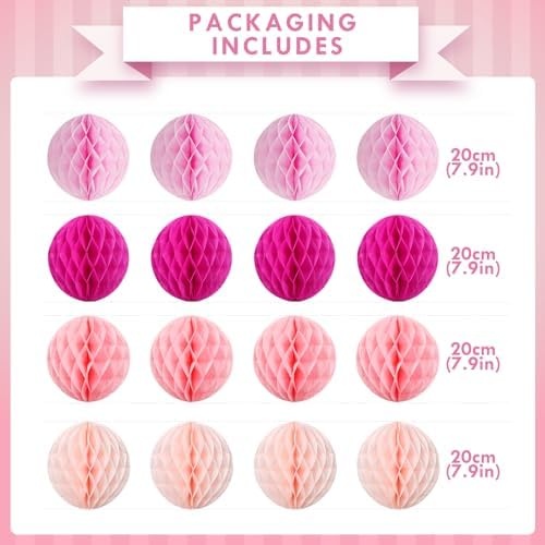 Hanging Honeycomb Decor Hot Pink Party Balls Set of 16