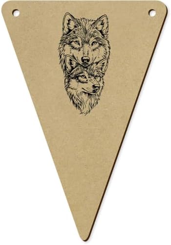 Azeeda 5 x 140mm Two Wolves Wooden Bunting Flags