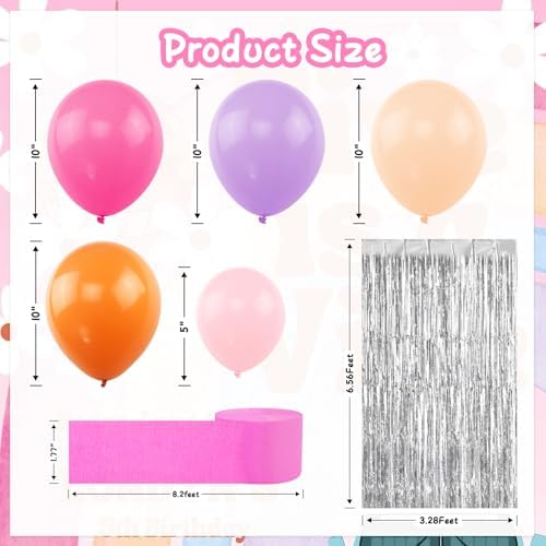 Pink Orange Groovy Balloon Arch Kit with Fringe Backdrop