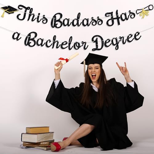 Badass Bachelor Degree Graduation Banner with Black Glitter