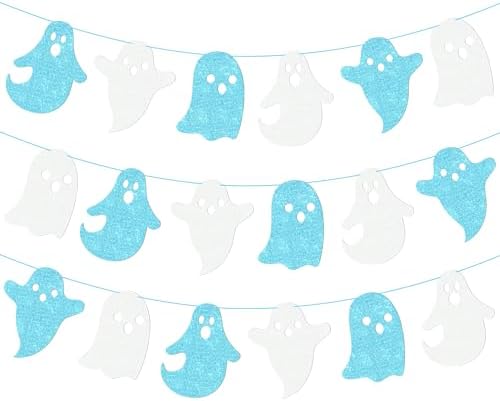 Halloween Ghost Banners White Blue Glitter Decorations 2Pcs
