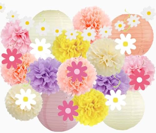 Boho Daisy Party Decorations Kit 11pcs Pom Poms