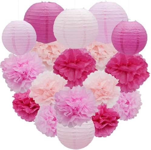 Hocansen 18PCS Paper Lanterns Pom Poms Decor Set