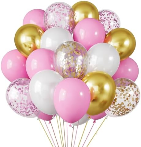 RUBFAC 65pcs Pink Gold Balloons Party Kit