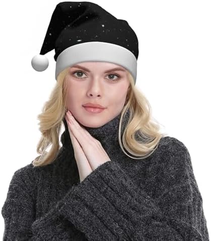 QINZHENG Personalized Santa Hat with Black Glitter Print for Women and Adults