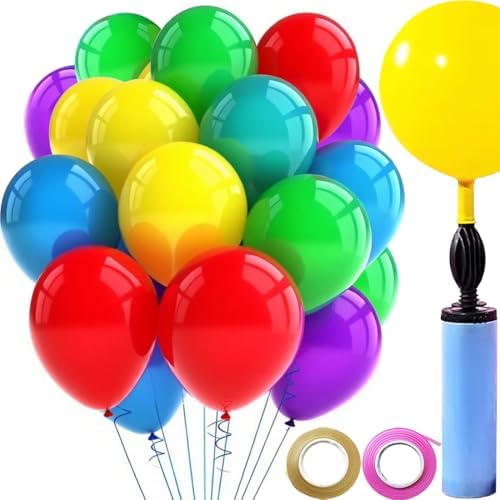 Thickened 12 Inch Birthday Balloons 100Pcs with Pump and Ribbon