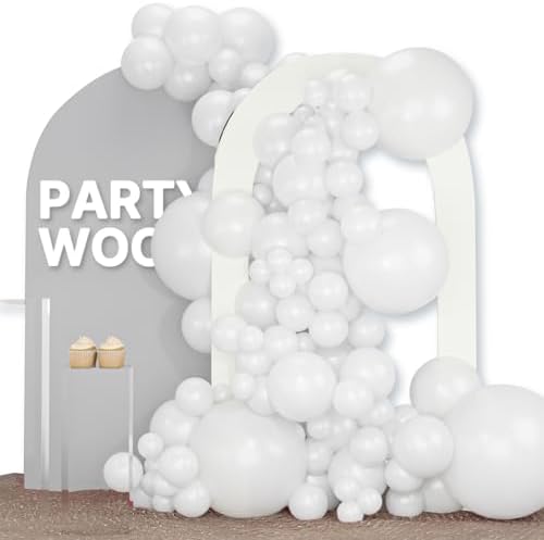 PartyWoo 120 White Balloons Different Sizes Decoration Kit