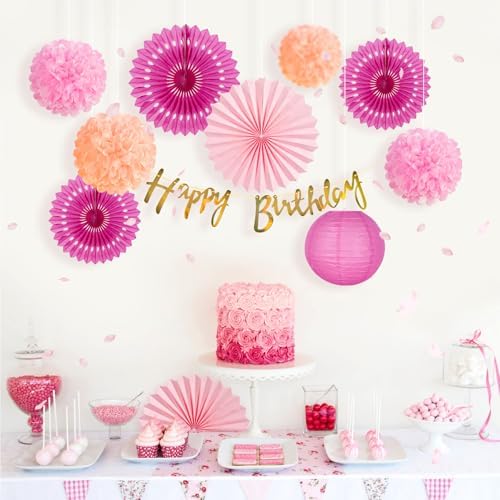SUNBEAUTY Hot Pink Birthday Decorations Kit