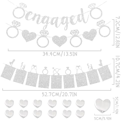 Silver Glitter Engagement Party Banners with Heart Garland