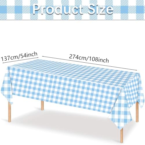 3 Pcs Light Blue Checkered Tablecloth for Outdoor Picnic and Party
