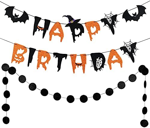 Halloween Witch Happy Birthday Banner - Orange Black Decor