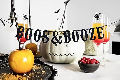 Black Boos Booze Halloween Banner with Glitter