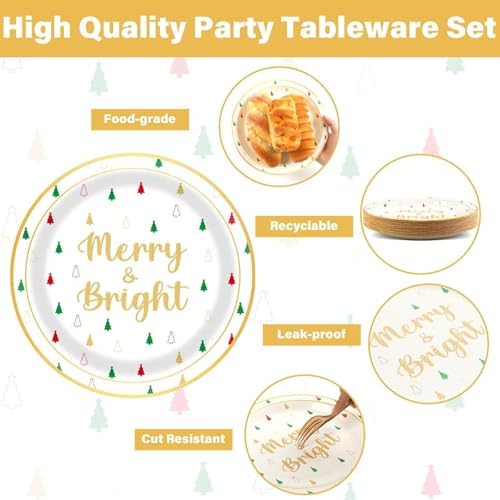 100 Pcs Christmas Party Plates Napkins Decor