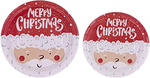 Disposable Christmas Paper Plates Napkins Cups Straws Set for 20 Red
