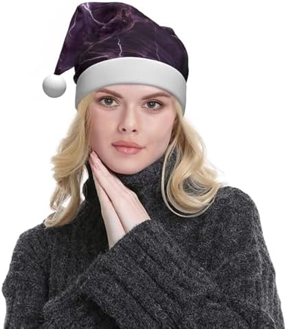 QINZHENG Purple Marble Print Santa Hat for Women Adult