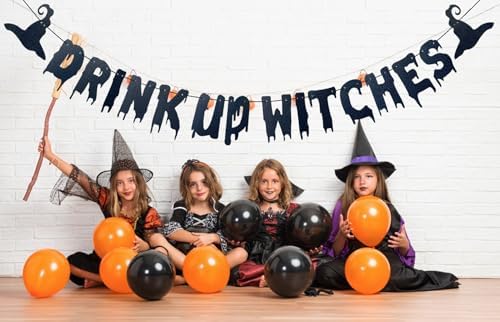 Glittery Black Drink Up Witches Halloween Banner