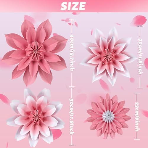 ADLKGG Pink Paper Flower Fan Wall Decor Set of 4