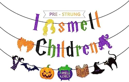 Pre-Strung I Smell Children Halloween Banner with Witches Hair