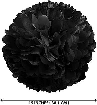 WIRESTER 10 Pcs Black 15 Inch Tissue Paper Flower Pom Poms