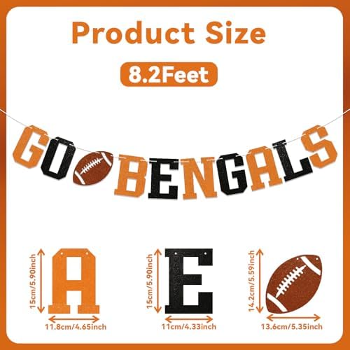Go Bengals Banner Football Game Day Decor Black Orange Glitter