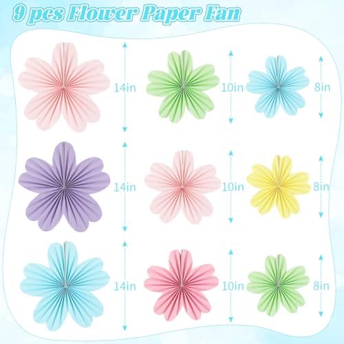 Zilue Paper Fans Decor Pack of 9 Pastel