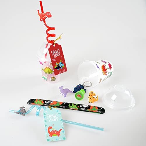 MOVINPE Dinosaur Party Favor Cups with Reusable Straws and Luminous Toys