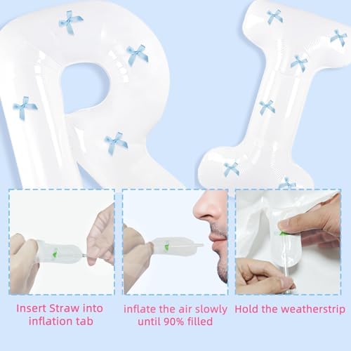 40 Inch White Jumbo Bride Balloons with Blue Bows