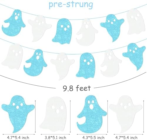 Halloween Ghost Banners White Blue Glitter Decorations 2Pcs