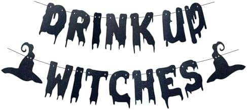 Glittery Black Drink Up Witches Halloween Banner