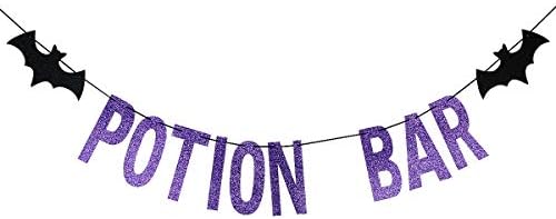 Purple Glitter Potion Bar Banner for Halloween Party Decorations