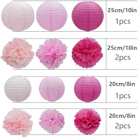 Hocansen 18PCS Paper Lanterns Pom Poms Decor Set