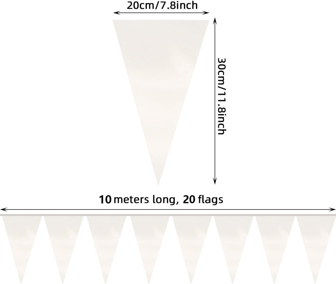 20M White Triangle Pennant Banner Flag Bunting Garland for Events