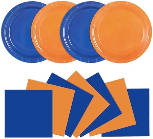 48Pcs Blue and Orange Party Plates Napkins Set