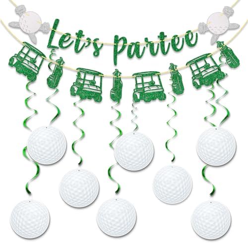 Golf Party Decorations Set with Glitter Banners and Ball Swirls