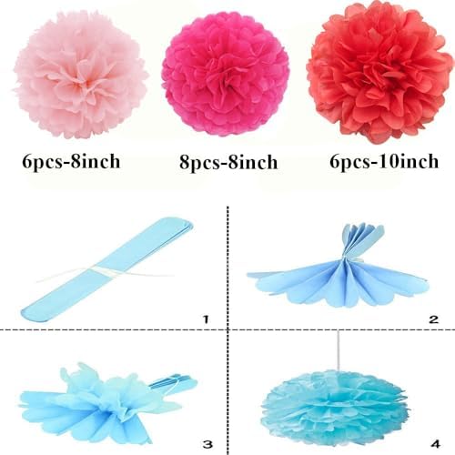 YLYs Love Tissue Pom Poms 20pcs Pink Set Decorations