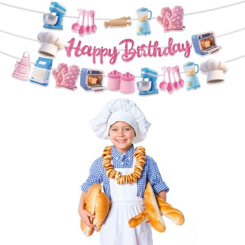 Bake Party Banners 3Pcs Happy Birthday Garland for Kids Birthday Celebrations